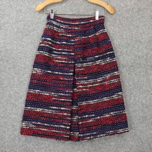 1960 Vintage BoucleTweed Wool Skirt XS MOLLIE PARNIS Red Blue Box‎ Pleat Union